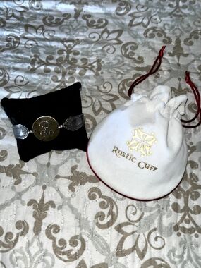 Rustic Cuff Silver Monogram Cuff Bracelet with Black Pouch